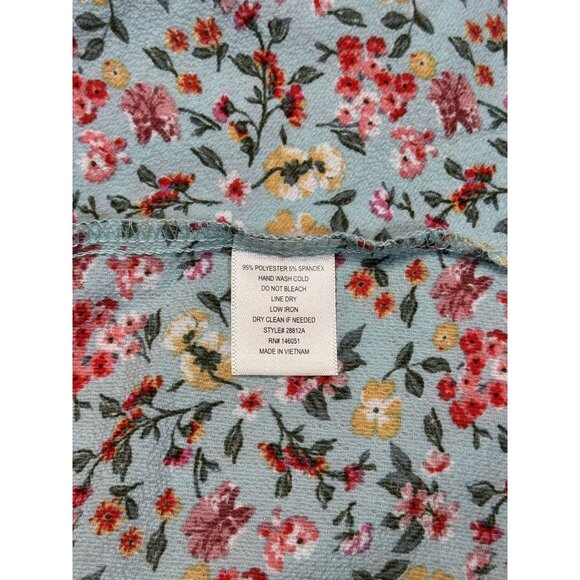 Monteau Brick Size S Womens Floral Summer Faux Wrap Top Ruffle Sleeve Blue Pink - Picture 9 of 9